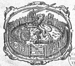 Lion of the United Provinces in an enclosed garden with the coats of arms of Orange, Haarlem, Hoorn, Enkhuizen, Alkmaar, Amsterdam, Gorinchem, Dordrecht, Woerden, Gouda, Delft, and Leiden; decorated frame