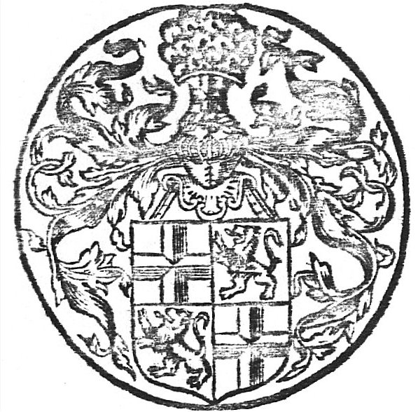 Coat of arms of Utrecht (lions, crosses) with helmet and crest