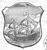 A shield with a sailing-ship carrying the flag with the initials "V.O.C."