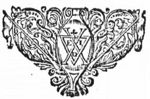 A cartouche with 'Hausmarke' and initials "E.D.I."; floral ornament, flags(?)