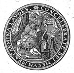 David as psalmist, playing harp; an open book on the table in front of him