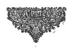 Open book on lectern(?) on ornamental background