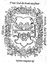 Coat of arms of Antwerp; frame of a wreath of roses