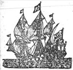 Sailing-ship, flag with heraldic lion(?)