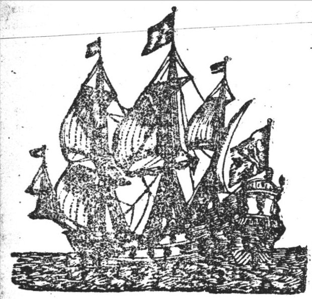 Sailing-ship, flag with heraldic lion(?)