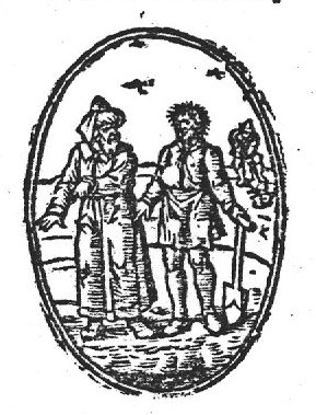 'The Kingdom of Heaven is like treasure hidden in a field': a man digging for a treasure, in the background, and speaking with the man from whom he wants to buy the field, in the foreground