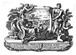 Minerva (helmet, lance, Aegis, owl), at her feet a putto with an open book, before a depiction of a harvest held up by a putto and Ceres (crown, sheaf of corn held by two putti)