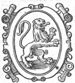 Cartouche with 'heraldic' lion; decorated frame