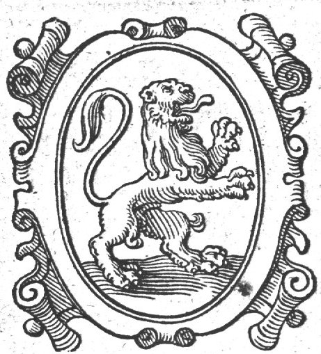 Cartouche with 'heraldic' lion; decorated frame