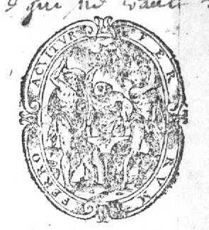 Three men hammering at an anvil; decorated frame