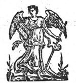 An angel holding a scythe and an open book