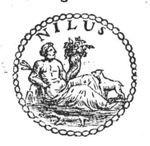 Personification of the river Nile as a reclining man holding a cornucopia; a hippopotamus; frame