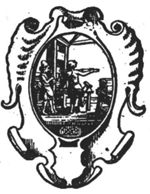 Two men at work in a printing office: one is rolling ink-balls, the other is printing; decorated frame