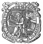The historian Flavius Josephus, sitting in a study, writing; ornamental frame