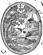 Landscape with a castle (Dutch: 'burcht'); a turtle (Dutch: 'schildpad') in the foreground; 'Hausmarke' with initials "A.V.P."