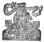 Minerva (helmet, owl, lance, Aegis), attached to the lance a banderole (Minerva as patroness of the University of Harderwijk); she is surrounded by various objects: open book, astrolabe