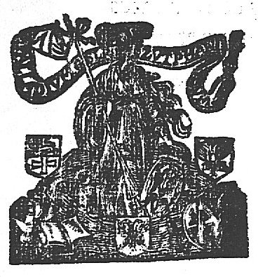 Minerva (helmet, owl, lance, Aegis), attached to the lance a banderole (Minerva as patroness of the University of Harderwijk); she is surrounded by various objects: open book, astrolabe