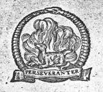 Salamander in a fire, encircled by Ouroboros; banderole with inscription
