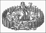 Compasses encircled by a banderole with inscription; a sitting woman holding shields with heraldic representations: Municipal coat of arms of Leiden, shield representing Minerva, shield with a lion, shield with a crown and lions