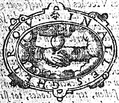 Two joined hands with a flaming heart; frame