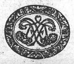 Decorated monogram, floral interlace; decorated frame