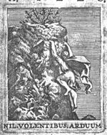 A man (in flight) climbing a rock