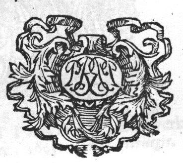 Ornamental monogram, abstract interlace, in a cartouche with decorated frame