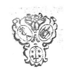 Decorated frame with coat of arms - sword, stars and cross - of Haarlem, a castle and 'Hausmarke' with initials "A.C."