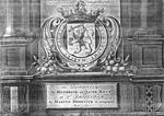 Coat of arms of the United Provinces topped by a crown, a frame decorated with festoons of fruits; coats of arms of Dordrecht and Amsterdam