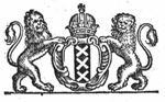 Crowned coat of arms of Amsterdam held by two lions