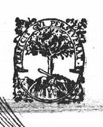 An axe at the foot of a tree in a landscape; decorated frame partly consisting of a banderole with inscription