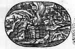Noah's sacrifice; in the background the ark and building activities