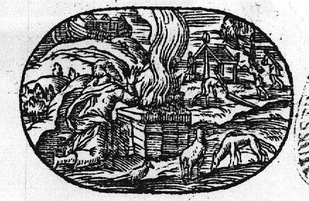 Noah's sacrifice; in the background the ark and building activities