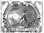 A man pruning a vine with a sickle; banderole; decorated frame