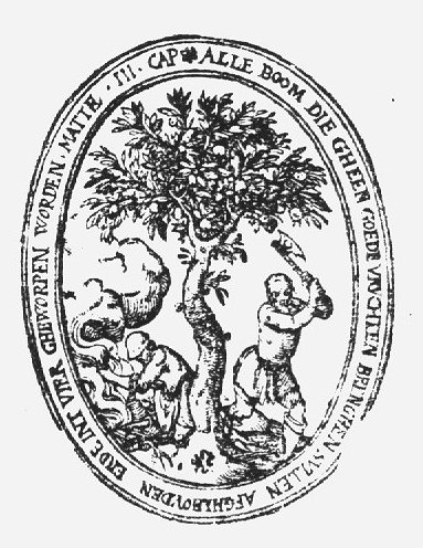 A man cutting a tree with an axe, another man making a fire