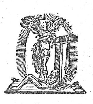 Allegory on the Christian Religion: a winged woman holding an open book and leaning against a tau-shaped cross; a bit hanging on one arm of the cross; a skeleton, symbolizing Death, below the feet of the woman