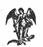 An angel holding a scythe and a book