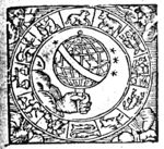 A hand holding a armillary sphere; zodiac