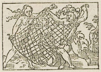 Bacchus and Venus spread a net in which Minerva is caught