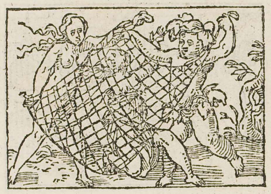 Bacchus and Venus spread a net in which Minerva is caught