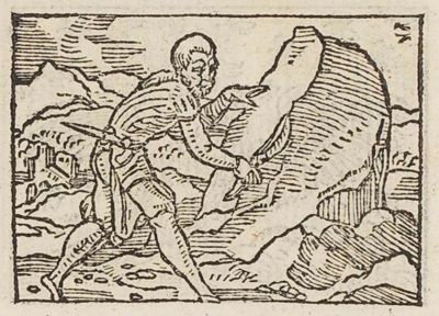 A man trying to split a rock with a razor