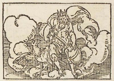 Jupiter with his eagle in the clouds, pouring from a jar