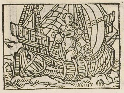 A man filling a large sailing ship