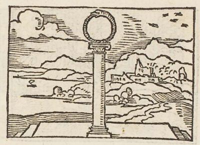 A serpent biting its tail on top of a column