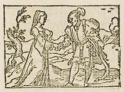 A man and a woman joining hands, an eel slipping from his grasp