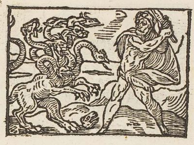 Hercules with his club fighting the Hydra