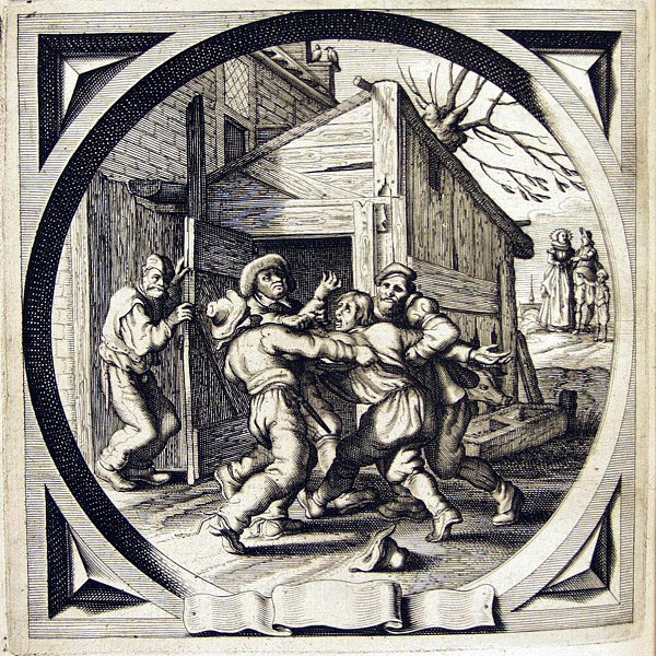 A man is thrown into a pigsty