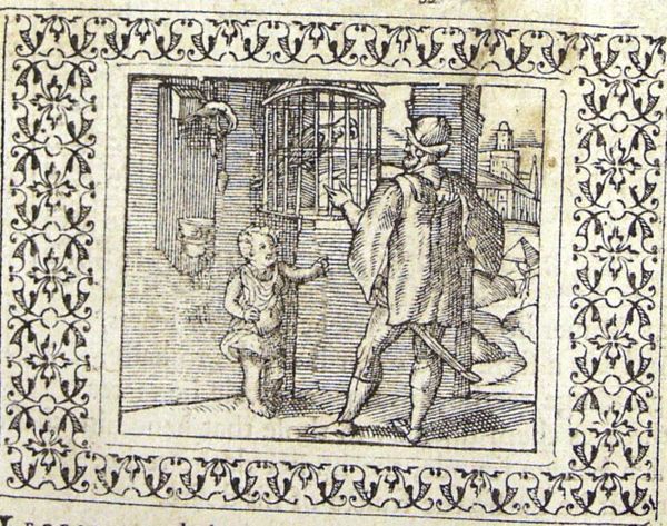 A parrot in a cage greets its master; the son of Croesus suddenly speaks