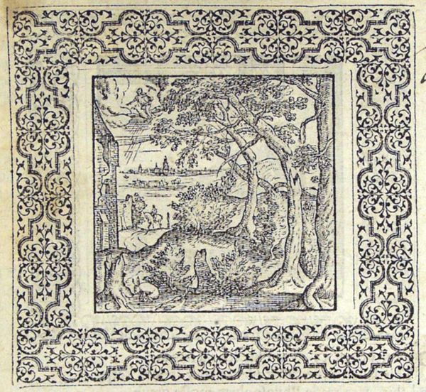 The tall pine-trees are crushed by a storm, while other trees survive; Jupiter on his eagle, raising his thunderbolt