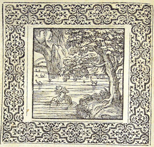 Tantalus is standing in a stream, unable to reach the apples above him or the water below